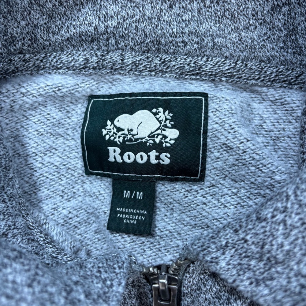 Roots 1/4 Zip Sweatshirt Womens Medium Gray Heathered Beaver Maple Leaf Casual - Picture 6 of 12